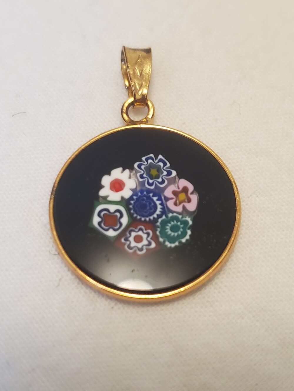 Murano glass millefiori pendant Bouquet Of Flowers On Black Background & Gold